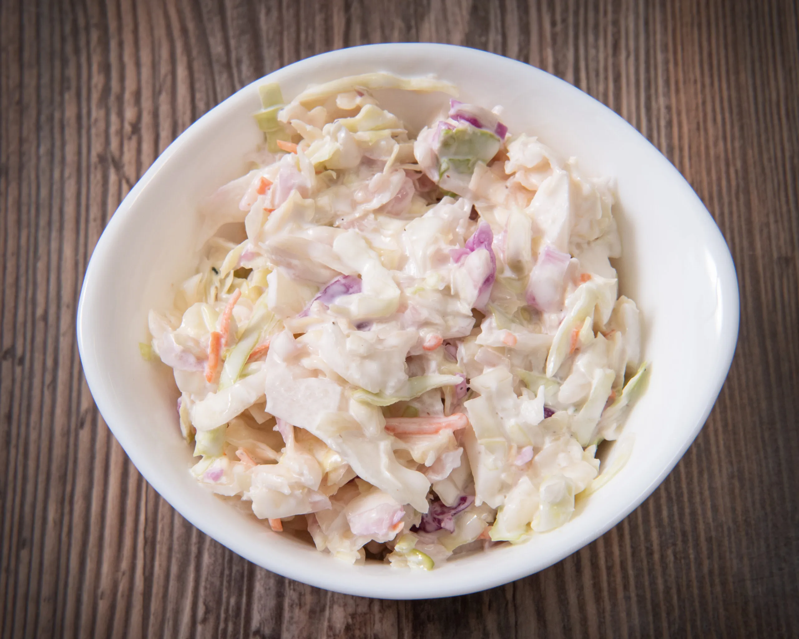 Close-up of homemade coleslaw side dish