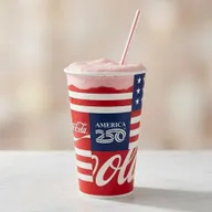 Strawberry milkshake made with Bell's soft serve, milk and other flavors.